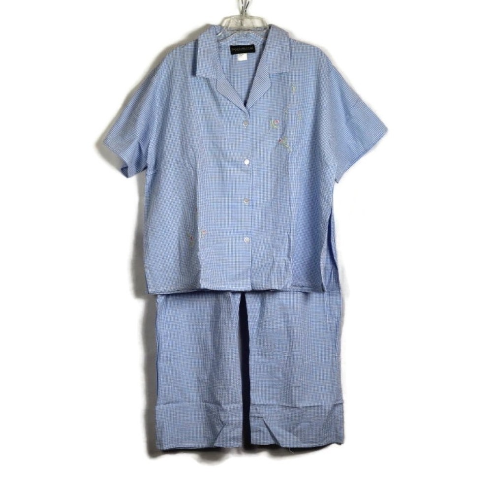 Harve Benard Holtzman Blue White Check Women's 2 Pc Top & Pants Set 2X 046